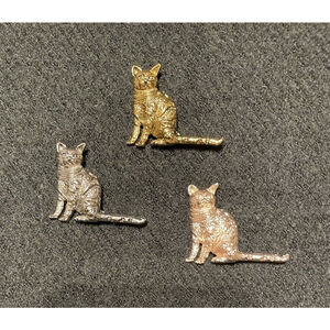 Three Bonsny Cat Brooches Pins In Gold Brass And Silver All Signed